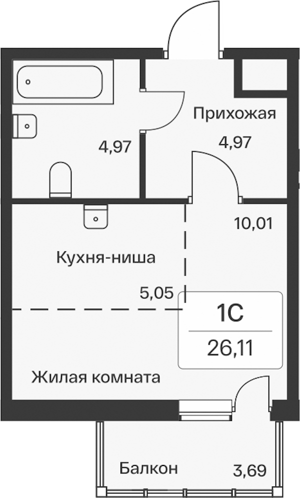 Квартира студия 26.11 м², 2/11 эт., ЖК «Расцветай в Янино»